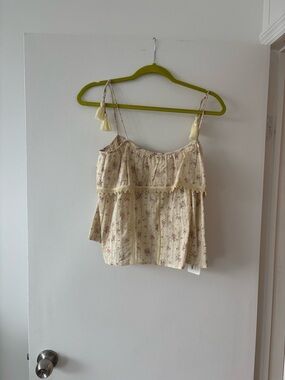 ba&sh Cream Floral Tassel-Shoulder Cami
